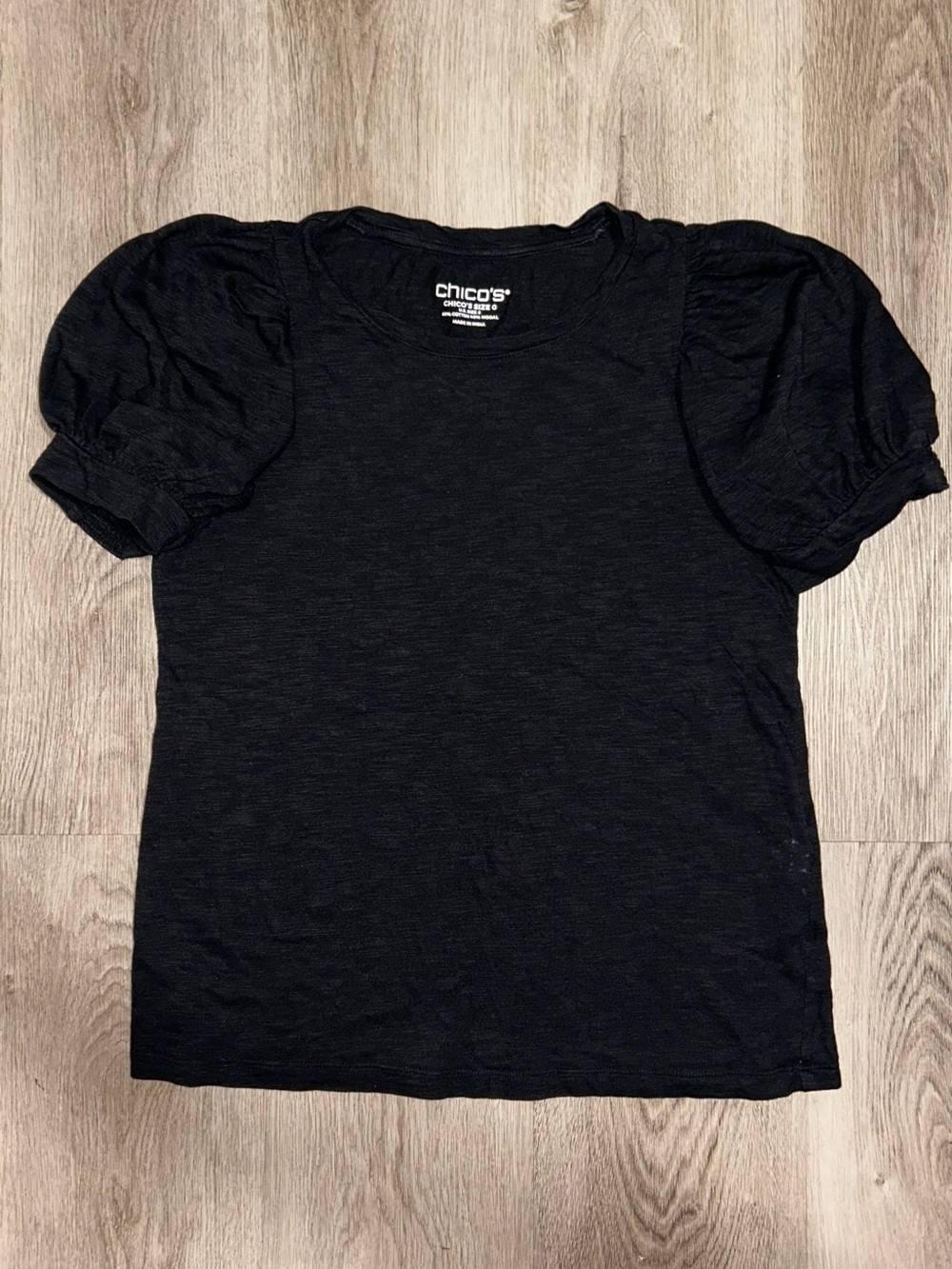Chico's Black Puff-Sleeve Crewneck Tee